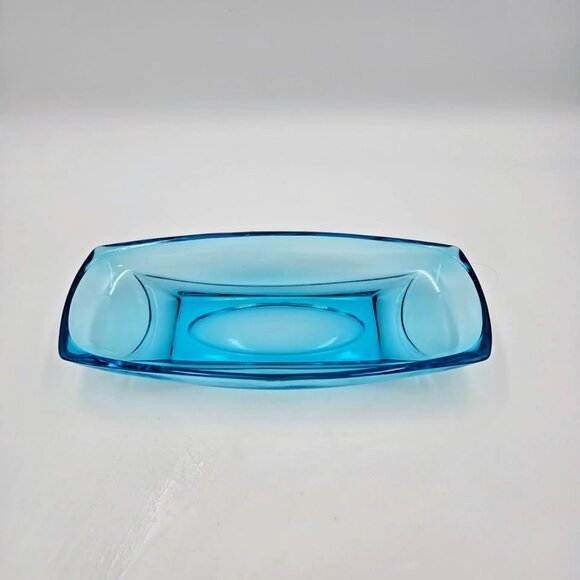 Vintage 1960s Hazel Atlas Glass Capri Blue Colony Trinket Celery Relish Candy - Picture 2 of 9